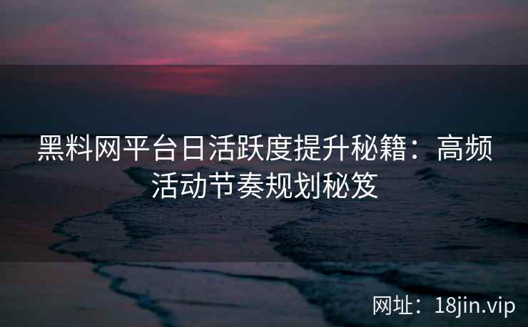 黑料网平台日活跃度提升秘籍：高频活动节奏规划秘笈